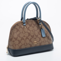 Pre Owned Coach Blue/Brown Signature Coated Canvas and Leather Mini Sierra Satchel
