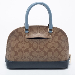 Pre Owned Coach Blue/Brown Signature Coated Canvas and Leather Mini Sierra Satchel