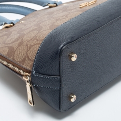 Pre Owned Coach Blue/Brown Signature Coated Canvas and Leather Mini Sierra Satchel
