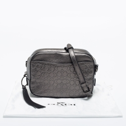 Coach Metallic Silver Signature Embossed Leather Camera Crossbody Bag