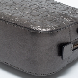 Coach Metallic Silver Signature Embossed Leather Camera Crossbody Bag