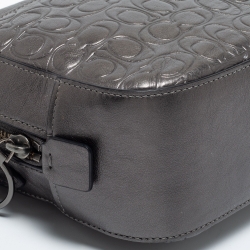 Coach Metallic Silver Signature Embossed Leather Camera Crossbody Bag