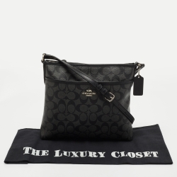 Coach Black Signature Coated Canvas and Leather Crossbody Bag