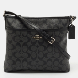 Coach Black Signature Coated Canvas and Leather Crossbody Bag