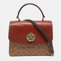 Pre Owned Coach Brown/Beige Signature Coated Canvas And Leather Parker Top Handle Bag