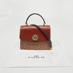 Pre Owned Coach Brown/Beige Signature Coated Canvas And Leather Parker Top Handle Bag