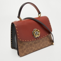 Pre Owned Coach Brown/Beige Signature Coated Canvas And Leather Parker Top Handle Bag