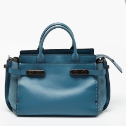Pre Owned Coach Blue Leather Swagger Satchel