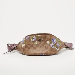 Coach Purple/Beige Signature Coated Canvas and Leather Lily Print Belt Bag