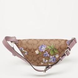 Coach Purple/Beige Signature Coated Canvas and Leather Lily Print Belt Bag