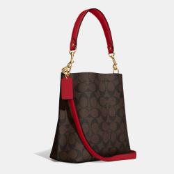 Coach Brown/Red Signature Coated Canvas and Leather Mollie 22 Bucket Bag
