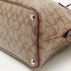 Coach Beige/Purple Signature Coated Canvas and Leather Peyton Dome Satchel 