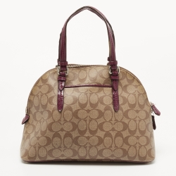Coach Beige/Purple Signature Coated Canvas and Leather Peyton Dome Satchel 