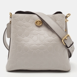Pre Owned Coach Grey Leather Willow Bucket Bag