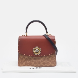 Pre Owned Coach Beige/Brown Signature Coated Canvas and Leather Parker Top Handle Bag