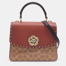 Pre Owned Coach Beige/Brown Signature Coated Canvas and Leather Parker Top Handle Bag