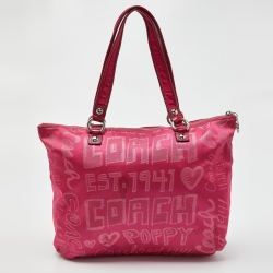 Pre Owned Coach Pink Signature Canvas and Patent Leather Poppy Laura Secret Admirer Tote