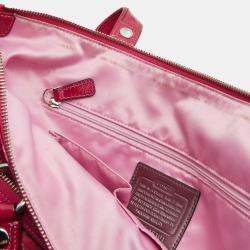 Pre Owned Coach Pink Signature Canvas and Patent Leather Poppy Laura Secret Admirer Tote