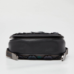 مملوكة مسبقًا Coach Black/Blue Leather Floral Applique Saddle Crossbody Bag