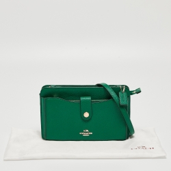 Pre Owned Coach Green Leather Noa Pop Up Wallet on Chain