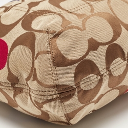Pre Owned Coach Bronze/Beige Signature Canvas and Patent Leather Poppy Tote