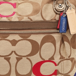 Pre Owned Coach Bronze/Beige Signature Canvas and Patent Leather Poppy Tote