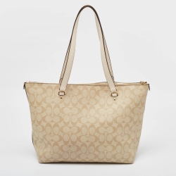 Coach Beige/White Signature Coated Canvas and Leather Gallery Tote