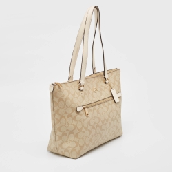 Coach Beige/White Signature Coated Canvas and Leather Gallery Tote