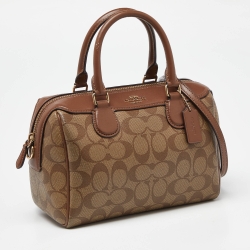 Pre Owned Coach Brown Signature Coated Canvas and Leather Mini Bennett Satchel