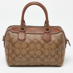 Pre Owned Coach Brown Signature Coated Canvas and Leather Mini Bennett Satchel