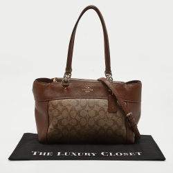 Pre Owned Coach Brown/Beige Signature Coated Canvas and Leather Brooke Satchel