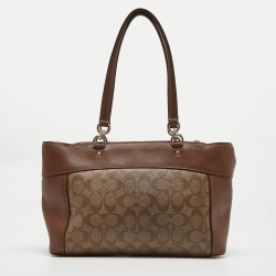 Pre Owned Coach Brown/Beige Signature Coated Canvas and Leather Brooke Satchel