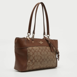 Pre Owned Coach Brown/Beige Signature Coated Canvas and Leather Brooke Satchel
