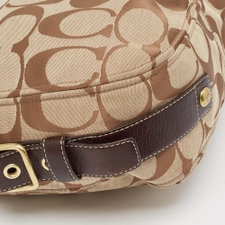 Pre Owned Coach Brown/Beige Signature Canvas and Leather Buckle Hobo