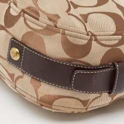 Pre Owned Coach Brown/Beige Signature Canvas and Leather Buckle Hobo