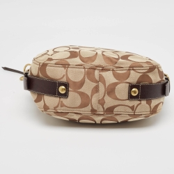 Pre Owned Coach Brown/Beige Signature Canvas and Leather Buckle Hobo