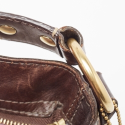 Pre Owned Coach Brown/Beige Signature Canvas and Leather Buckle Hobo