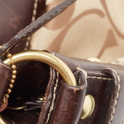 Pre Owned Coach Brown/Beige Signature Canvas and Leather Buckle Hobo