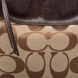 Pre Owned Coach Brown/Beige Signature Canvas and Leather Buckle Hobo