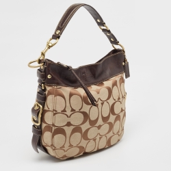 Pre Owned Coach Brown/Beige Signature Canvas and Leather Buckle Hobo