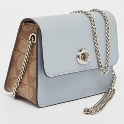 Coach Grey/Beige Leather and Signature Coated Canvas Bowery Chain Shoulder Bag