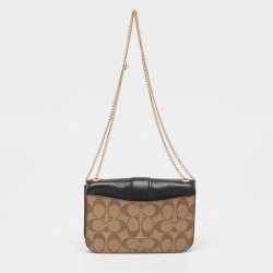 Pre Owned Coach Black/Beige Signature Coated Canvas and Leather Georgie Crossbody Bag