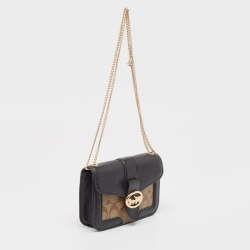 Pre Owned Coach Black/Beige Signature Coated Canvas and Leather Georgie Crossbody Bag