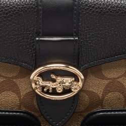 Pre Owned Coach Black/Beige Signature Coated Canvas and Leather Georgie Crossbody Bag
