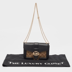 Pre Owned Coach Black/Beige Signature Coated Canvas and Leather Georgie Crossbody Bag