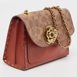 Coach Brown/Beige Signature Coated Canvas and Leather Parker Crossbody Bag