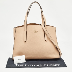 Pre Owned Coach Beige Grained Leather Charlie Carryall Tote