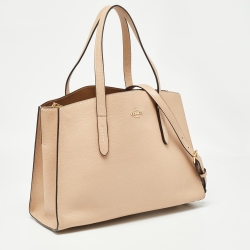 Pre Owned Coach Beige Grained Leather Charlie Carryall Tote