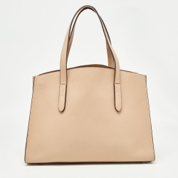 Pre Owned Coach Beige Grained Leather Charlie Carryall Tote