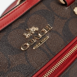 Coach Red/Brown Signature Coated Canvas and Leather Rowan Boston Bag